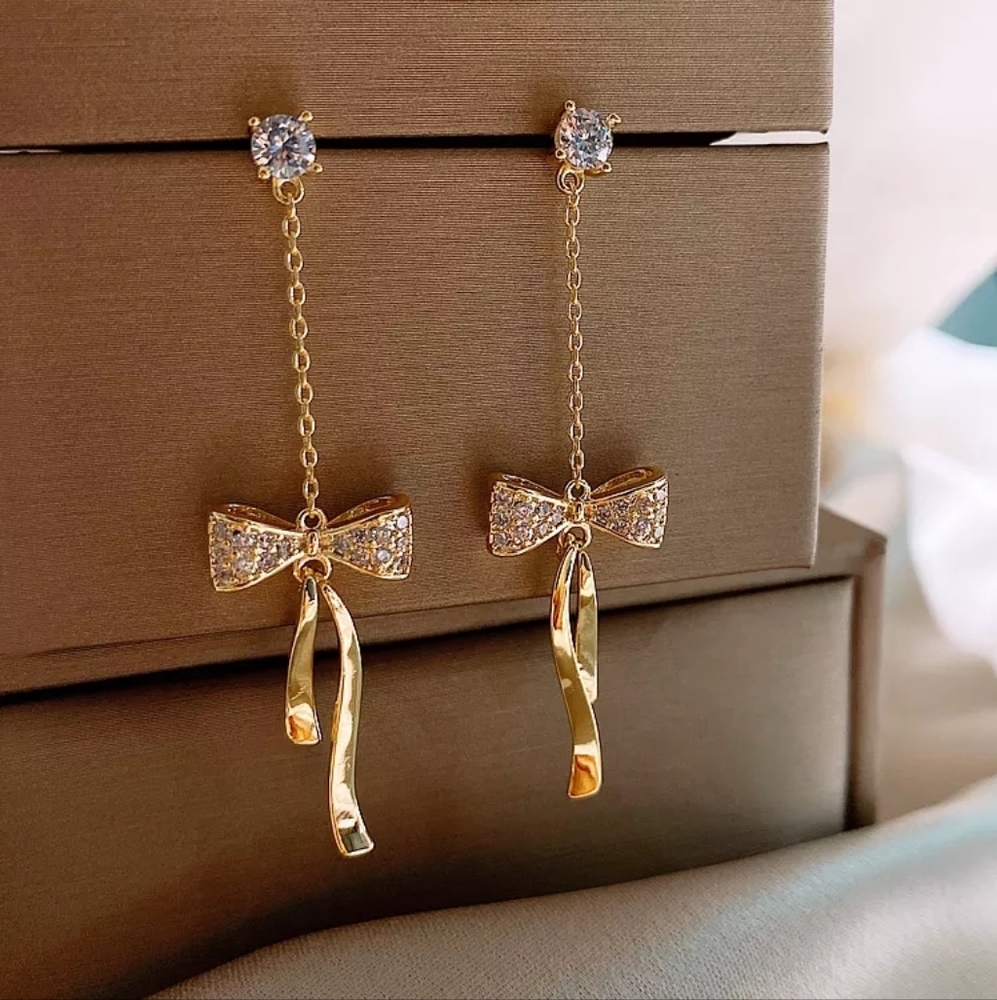 New Korean Bow Trendy Tassel Earrings